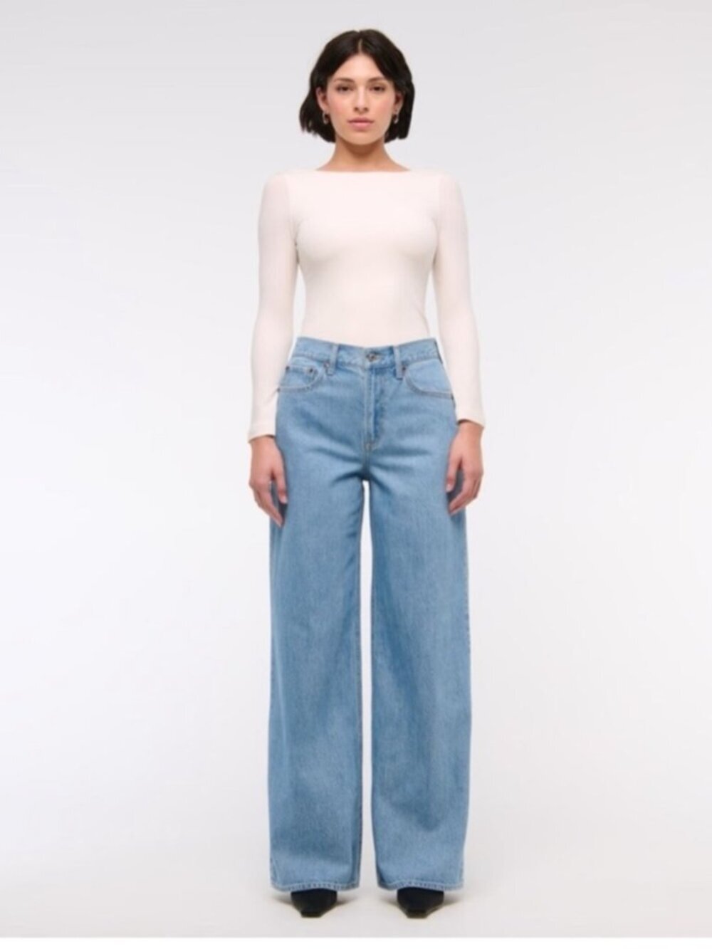 Abercrombie & Fitch High-Rise Wide Leg Jeans Size 34 Long US 18 Tall Medium Wash